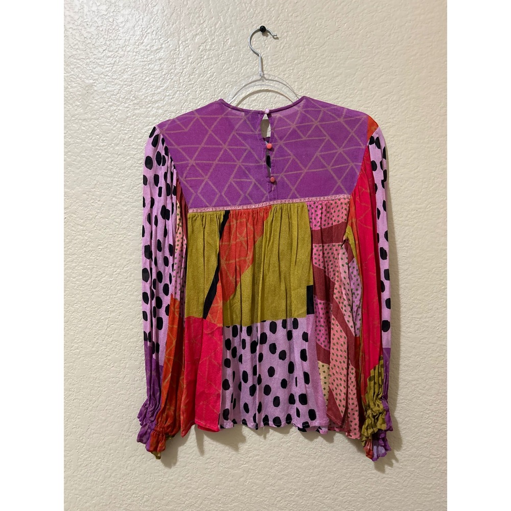 Anthropologie Blank London Miranda Shirt XS Polka Dot Blouse Pink Boho Glam Art - Picture 2 of 8